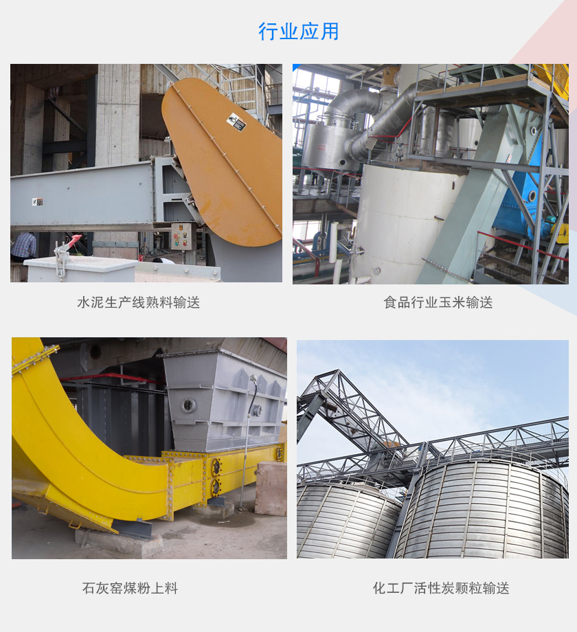 可以水平、傾斜或垂直布置，主要用于水泥、食品、化工、煤炭等行業